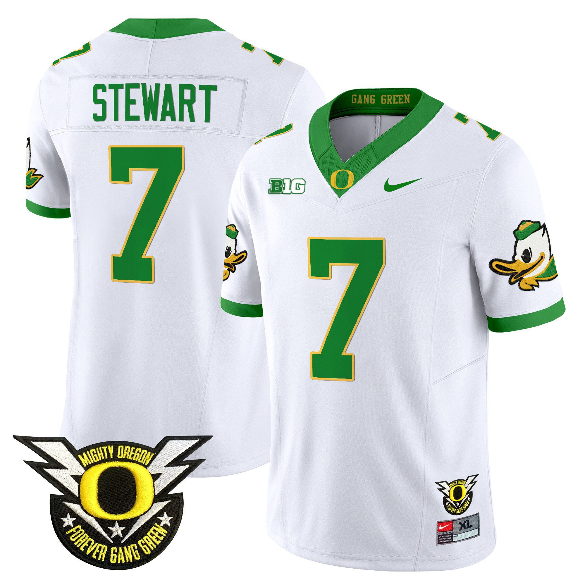 Men Oregon Ducks #7 Stewart White 2024 Nike Forever Gang Green & BIG Patch Vapor Limited NCAA Jersey->customized nfl jersey->Custom Jersey
